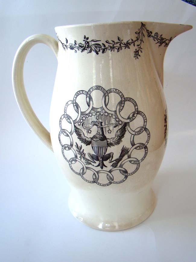 A 'George Washington' and 'American Eagle' English Creamware Black-Transfer Printed Presentation Liverpool Pitcher circa 1797-1805 — image 2